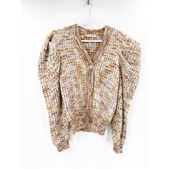 Ulla Johnson Fiora Merino Wool Button Front Puff Sleeve Fawn Cardigan Sweater - Picture 2 of 7